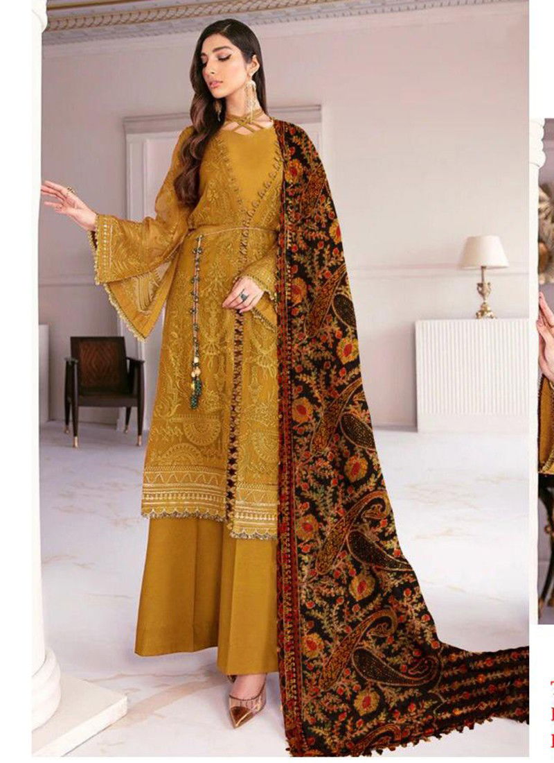 Yellow Colour RAMSHA DILRUBA Georgette With Heavy Embroidery Festive Wear Pakistani Suit Pakistani Suit Salwar Suit Collection DILRUBA B